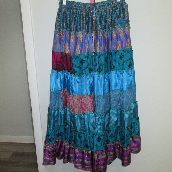 ๐บ Wevez Tribal Patchwork Skirt โ Blue, Maroon and Gold ๐บ - Picture 6 of 6